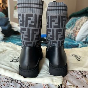Brand new Fendi leather biker boots with stretch, black, size 38